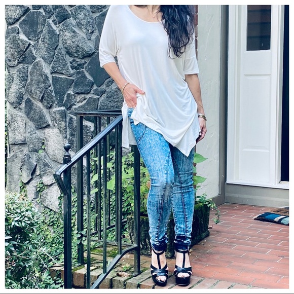 Asymmetrical off white tunic piko knit tunic top - Picture 6 of 8